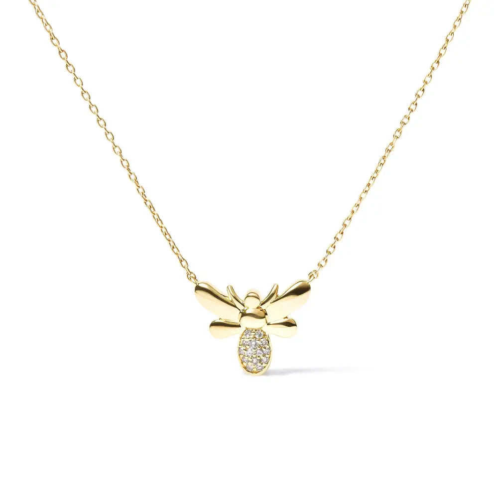 Diamond accent bumble bee pendant necklace in 10k yellow gold – 18’’