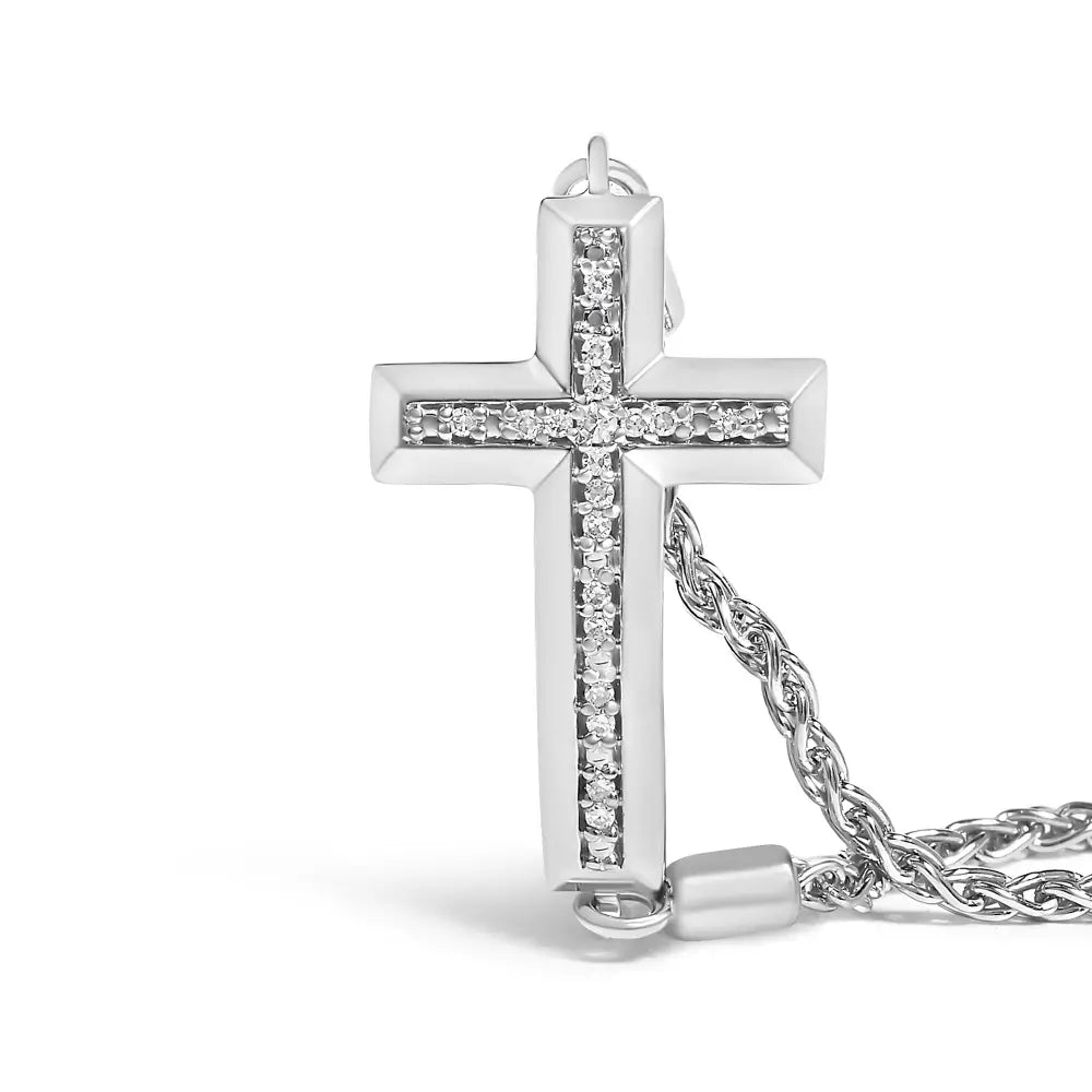Diamond accent cross bolo bracelet in sterling silver – adjustable 6–9’’
