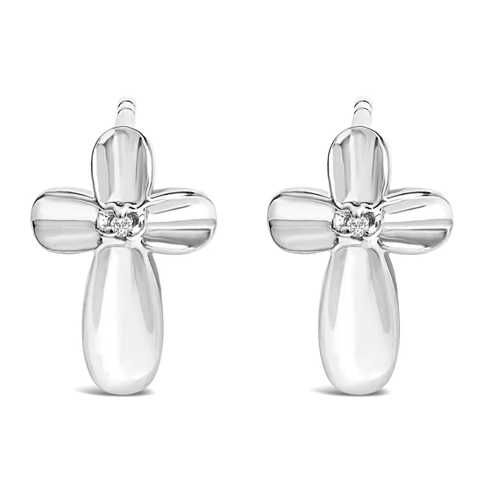 Diamond accent floral cross stud earrings in sterling silver