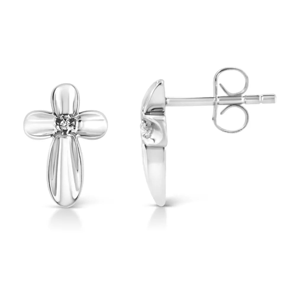Diamond accent floral cross stud earrings in sterling silver