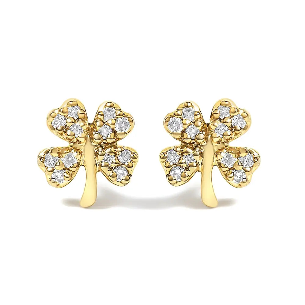 Diamond accent four-leaf clover stud earrings in 10k yellow gold