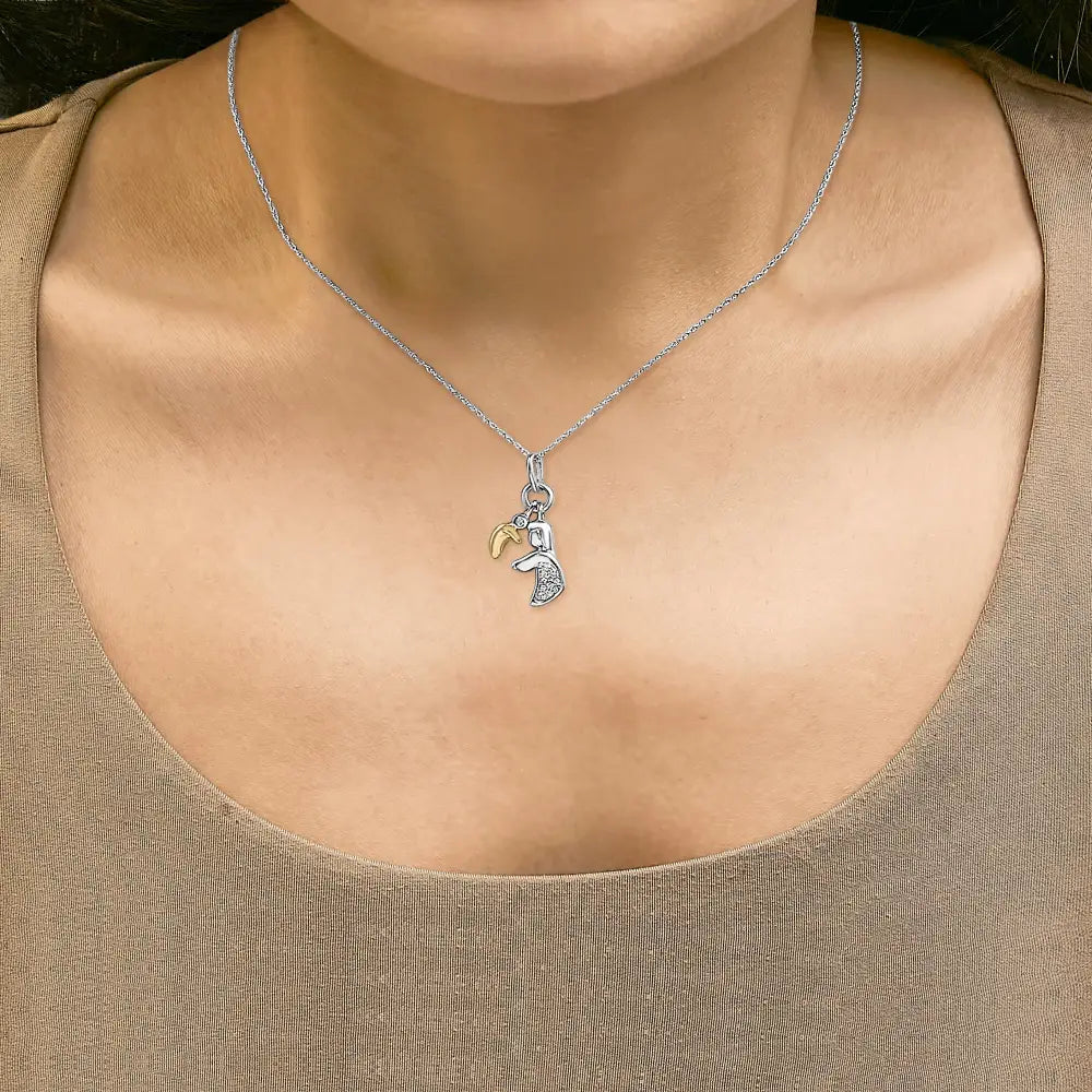 Diamond mom and child pendant in 14k gold over sterling silver 0.10cttw bijoux-nyc direct