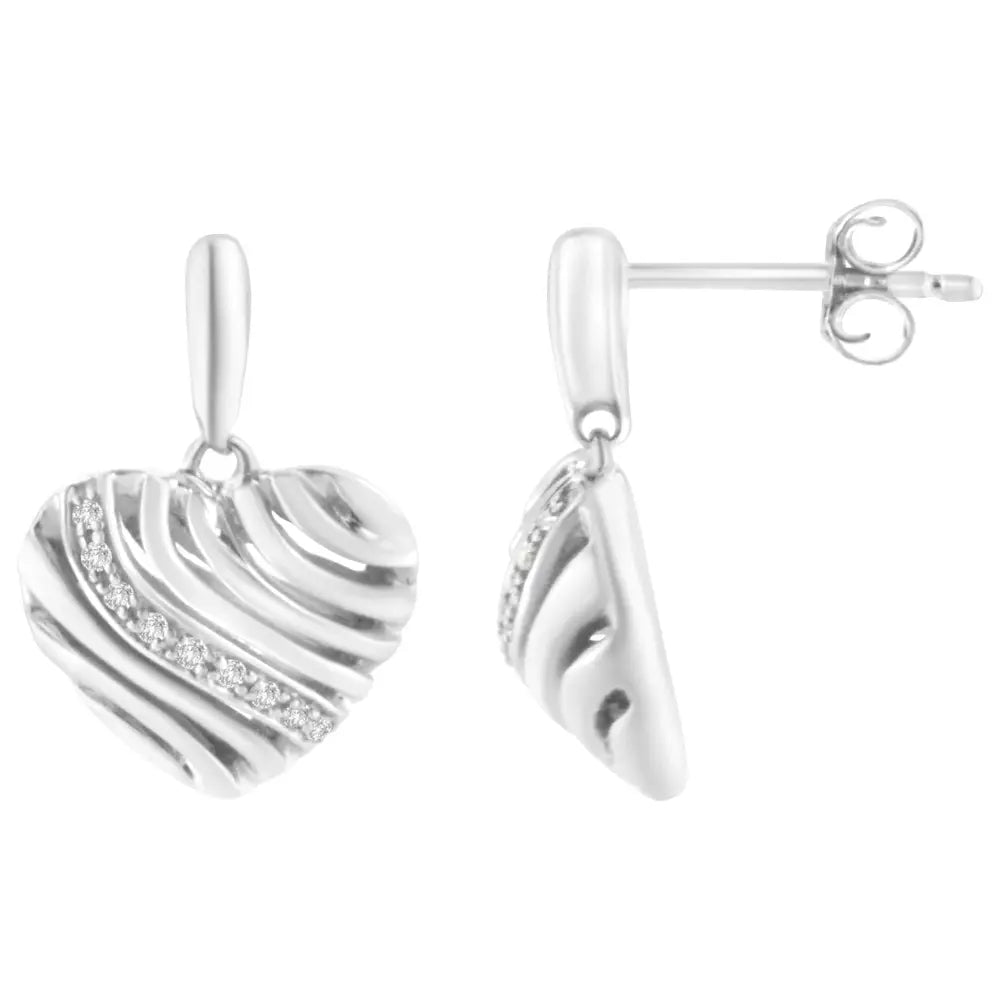 Sterling silver 1/10 cttw diamond pavé puff heart earrings bijoux-nyc direct