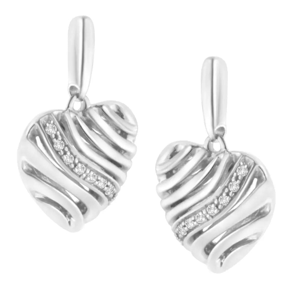 Sterling silver 1/10 cttw diamond pavé puff heart earrings bijoux-nyc direct