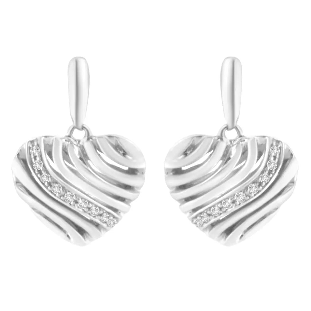 Sterling silver 1/10 cttw diamond pavé puff heart earrings bijoux-nyc direct