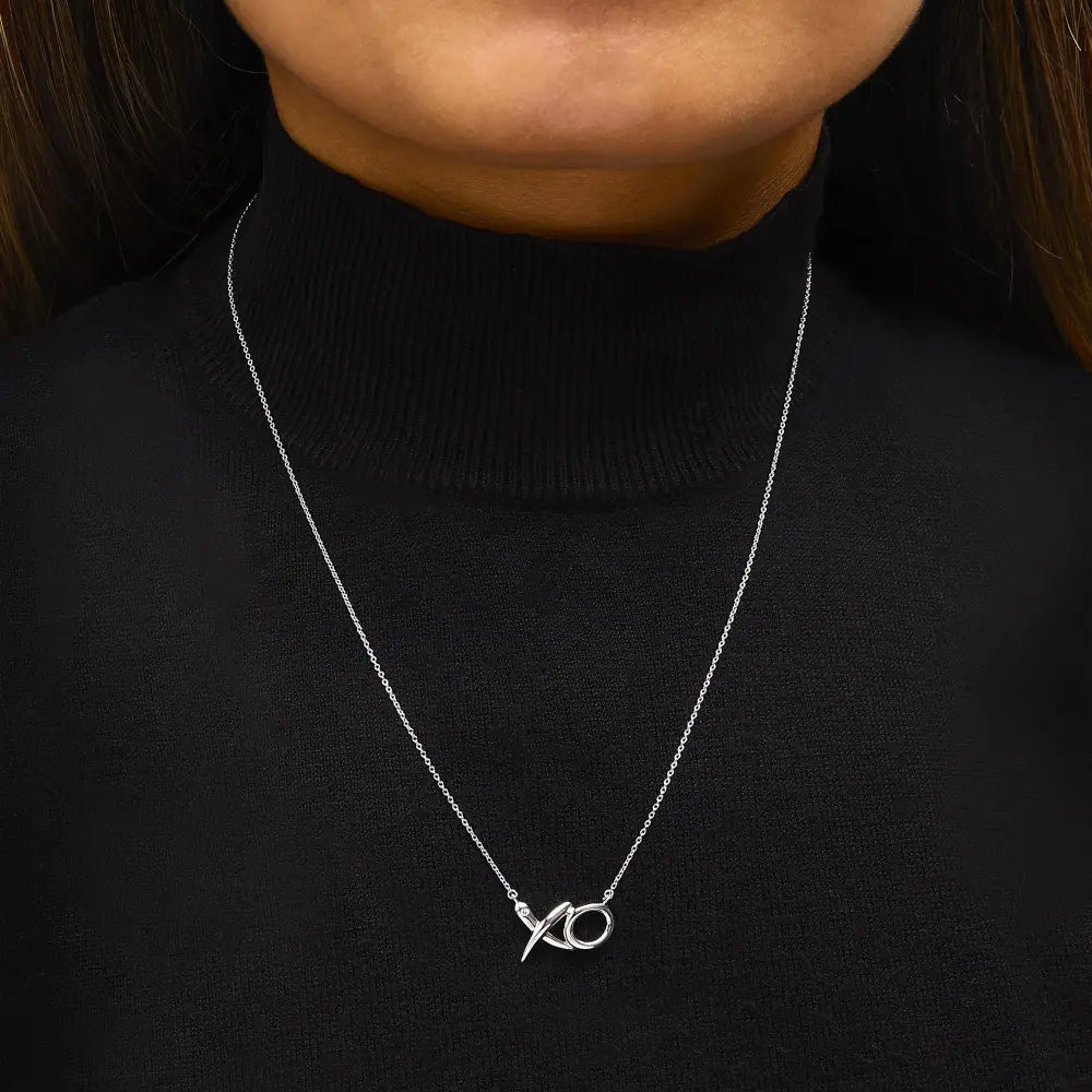 Diamond accent xo pendant necklace in.925 sterling silver 18 inch chain bijoux-nyc direct