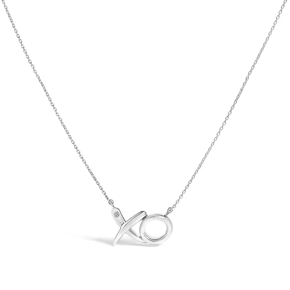 Diamond accent xo pendant necklace in.925 sterling silver 18 inch chain bijoux-nyc direct