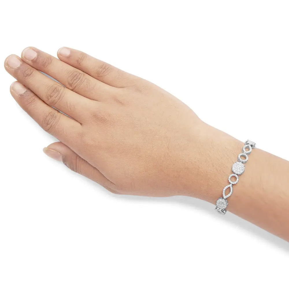 Diamond alternating circle & marquise link bracelet in 10k white gold – 3.00 cttw bijoux-nyc direct