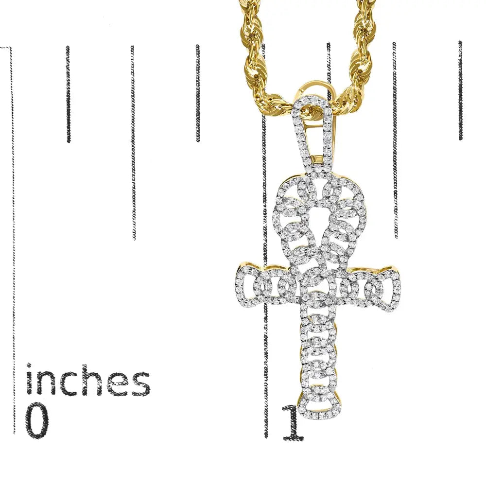1.00 cttw diamond ankh cross pendant in 10k yellow gold with 22 inch chain bijoux-nyc direct