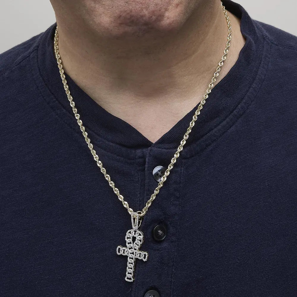 1.00 cttw diamond ankh cross pendant in 10k yellow gold with 22 inch chain bijoux-nyc direct