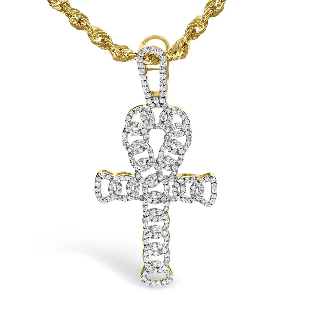 1.00 cttw diamond ankh cross pendant in 10k yellow gold with 22 inch chain bijoux-nyc direct