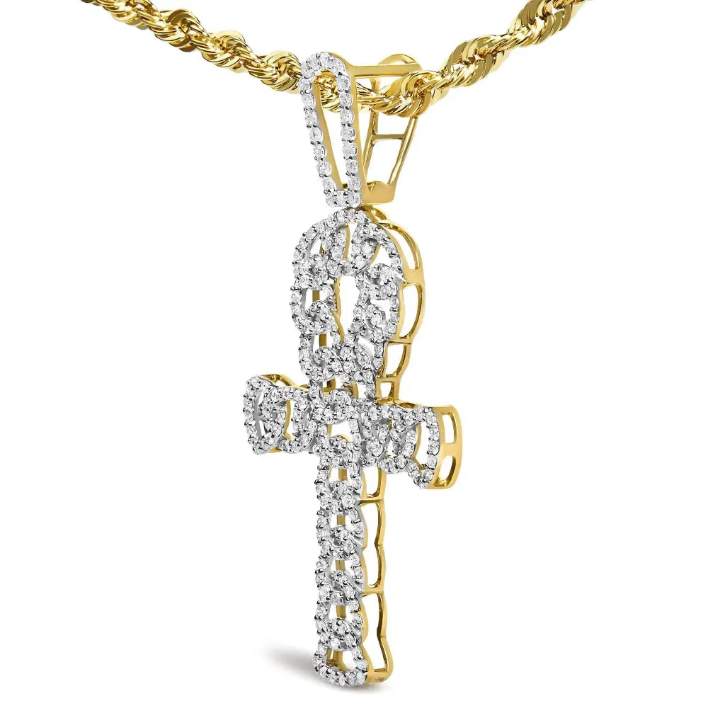 1.00 cttw diamond ankh cross pendant in 10k yellow gold with 22 inch chain bijoux-nyc direct