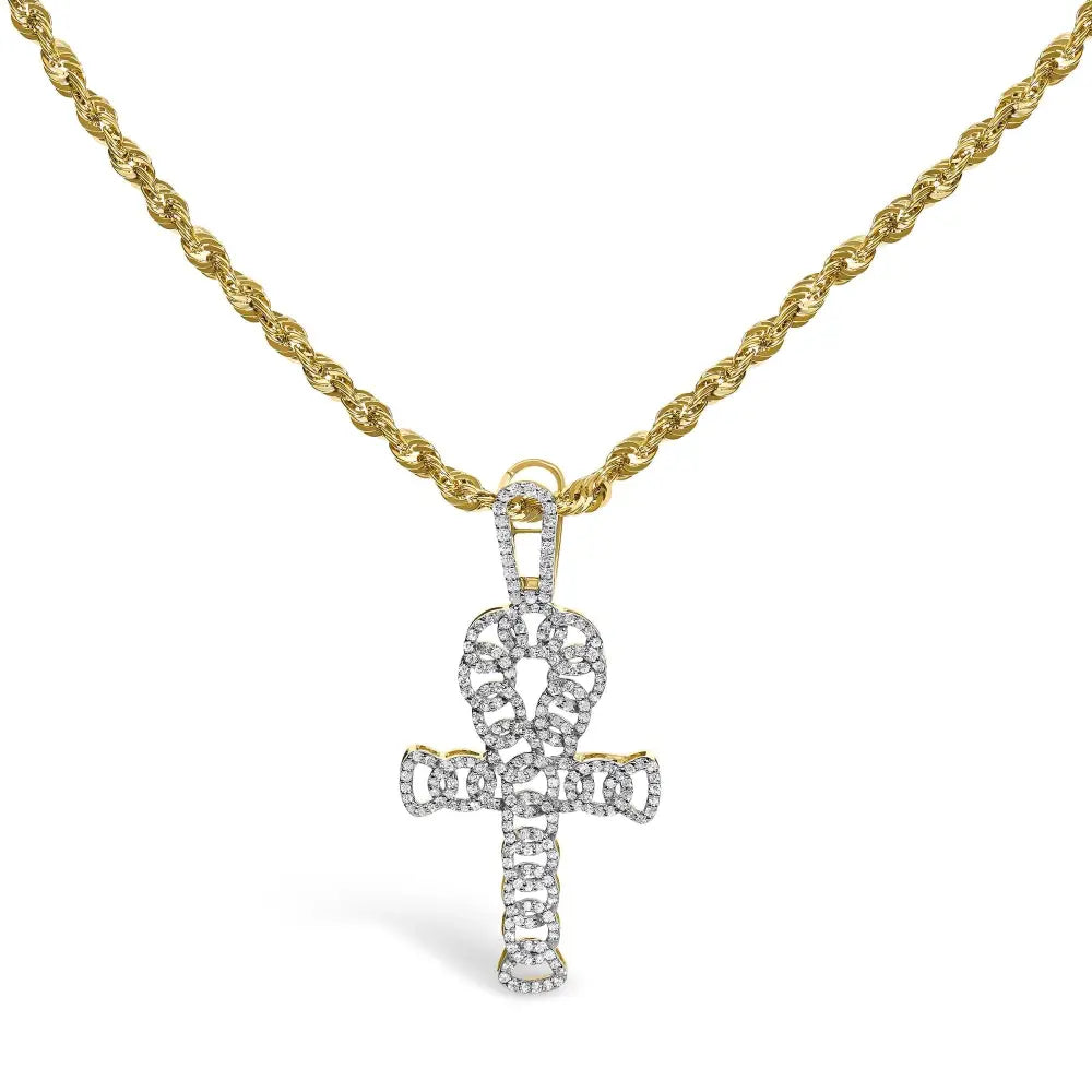 1.00 cttw diamond ankh cross pendant in 10k yellow gold with 22 inch chain bijoux-nyc direct
