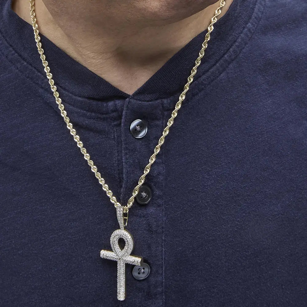 7/8 cttw diamond ankh cross pendant necklace in 10k yellow gold bijoux-nyc direct