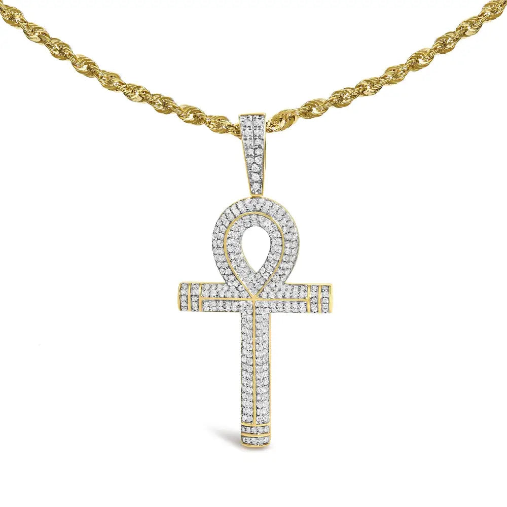 7/8 cttw diamond ankh cross pendant necklace in 10k yellow gold bijoux-nyc direct