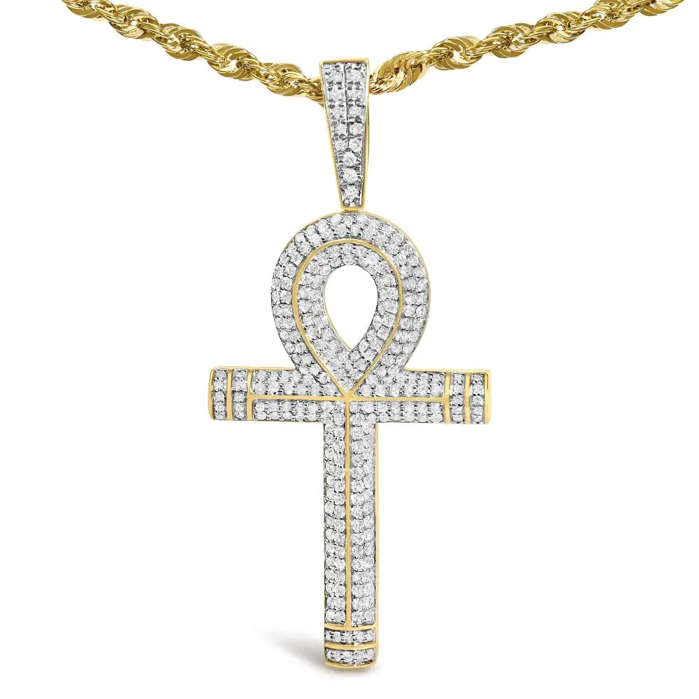 7/8 cttw diamond ankh cross pendant necklace in 10k yellow gold bijoux-nyc direct