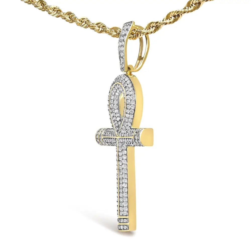 7/8 cttw diamond ankh cross pendant necklace in 10k yellow gold bijoux-nyc direct