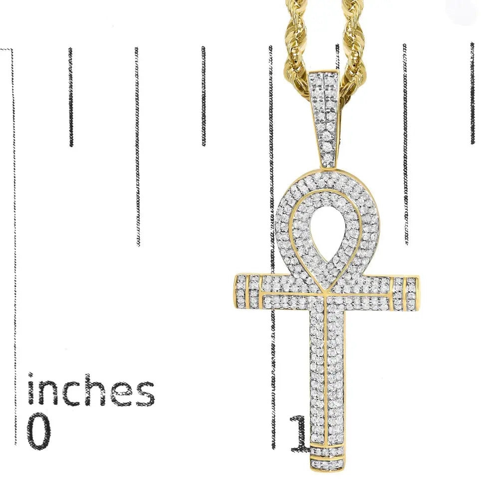 7/8 cttw diamond ankh cross pendant necklace in 10k yellow gold bijoux-nyc direct