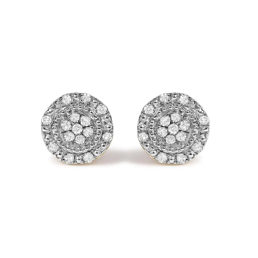 1/7 cttw diamond double halo beaded stud earrings in 10k yellow gold bijoux-nyc direct