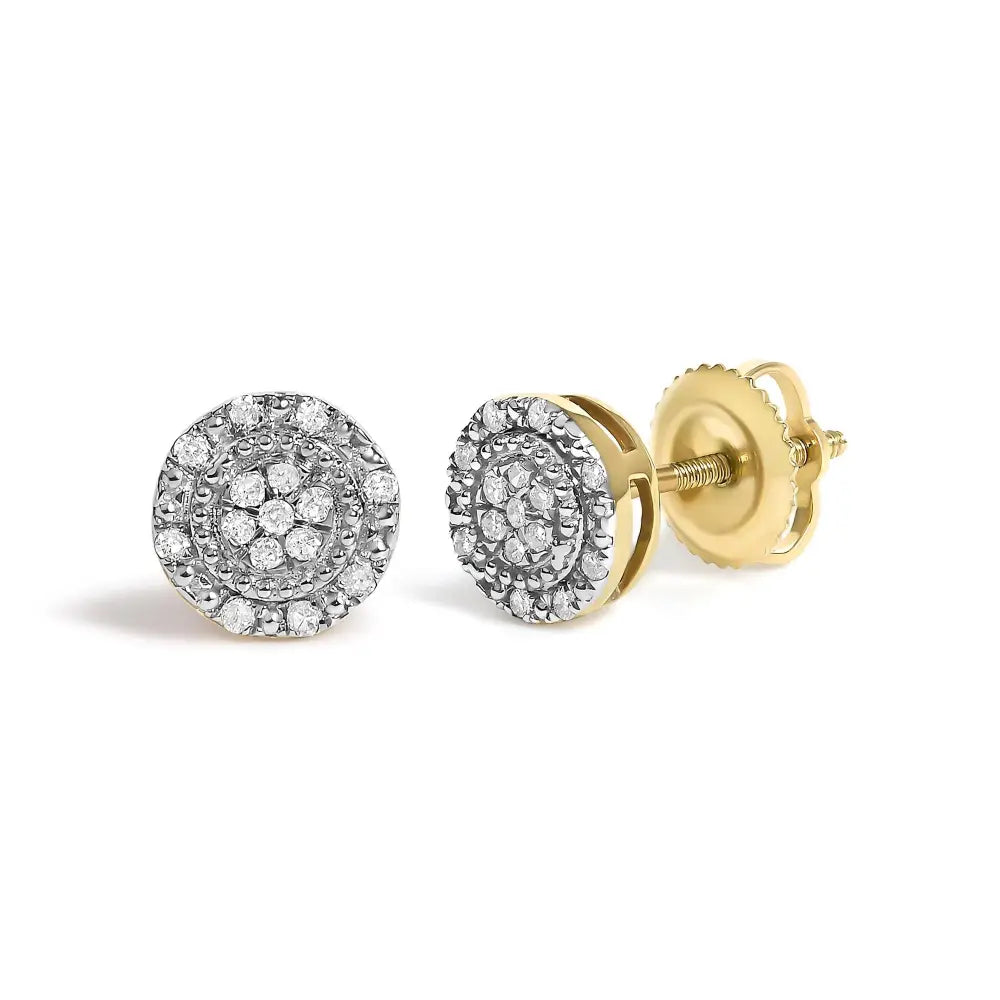 1/7 cttw diamond double halo beaded stud earrings in 10k yellow gold bijoux-nyc direct