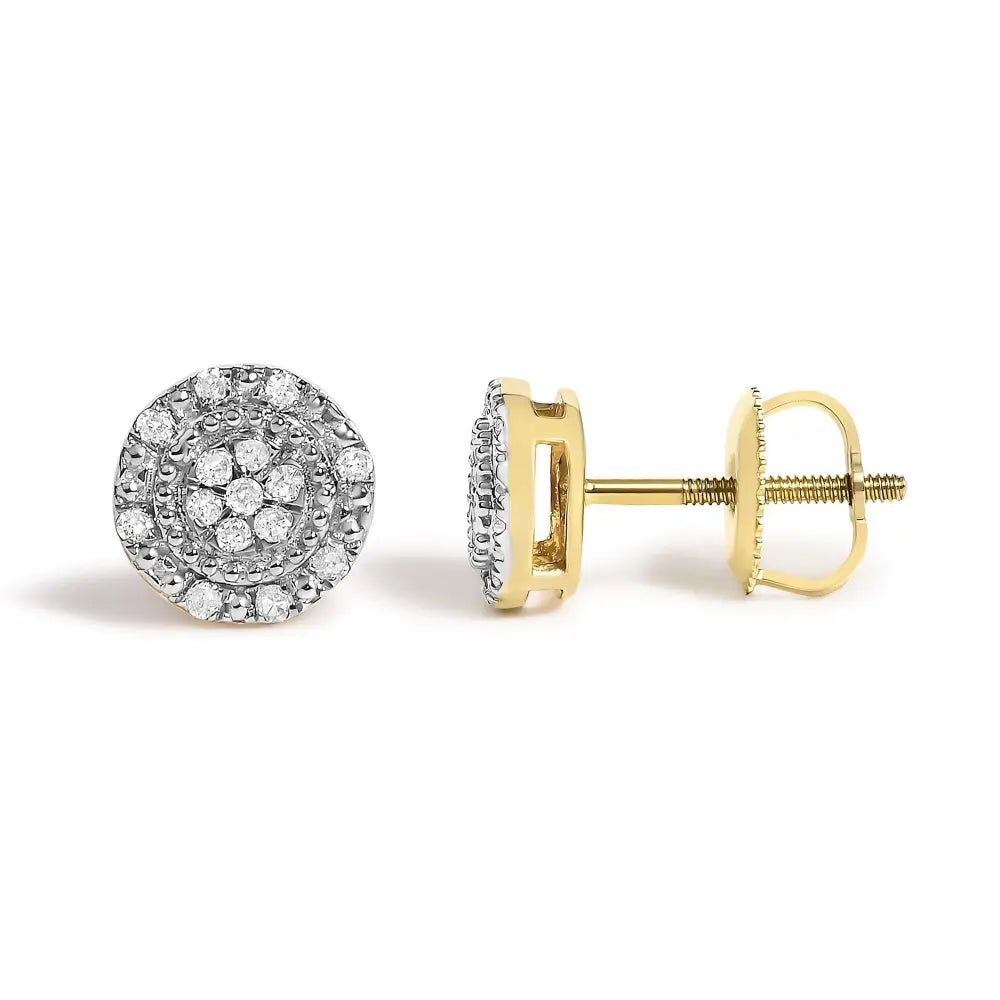 1/7 cttw diamond double halo beaded stud earrings in 10k yellow gold bijoux-nyc direct