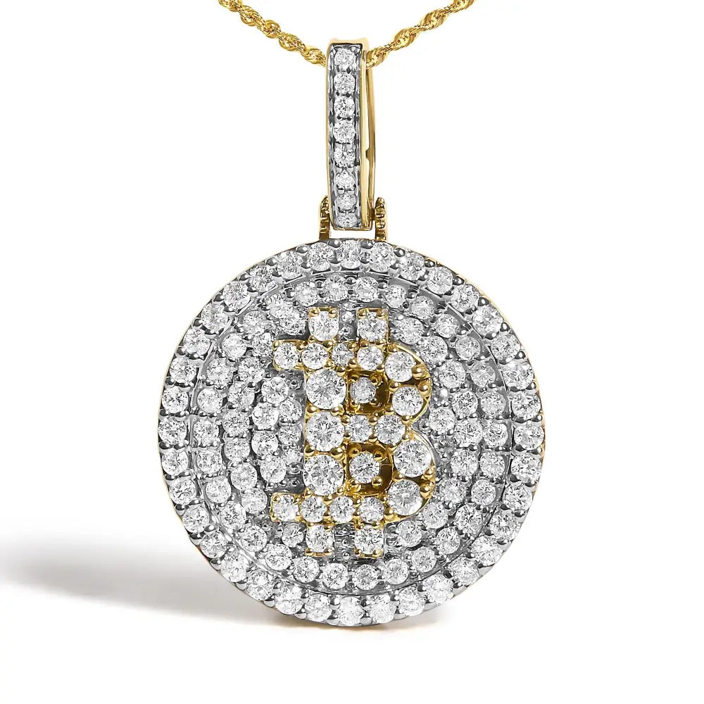 2 1/3 cttw diamond bitcoin letter b coin pendant in 10k yellow gold bijoux-nyc direct