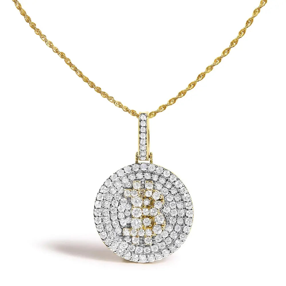 2 1/3 cttw diamond bitcoin letter b coin pendant in 10k yellow gold bijoux-nyc direct