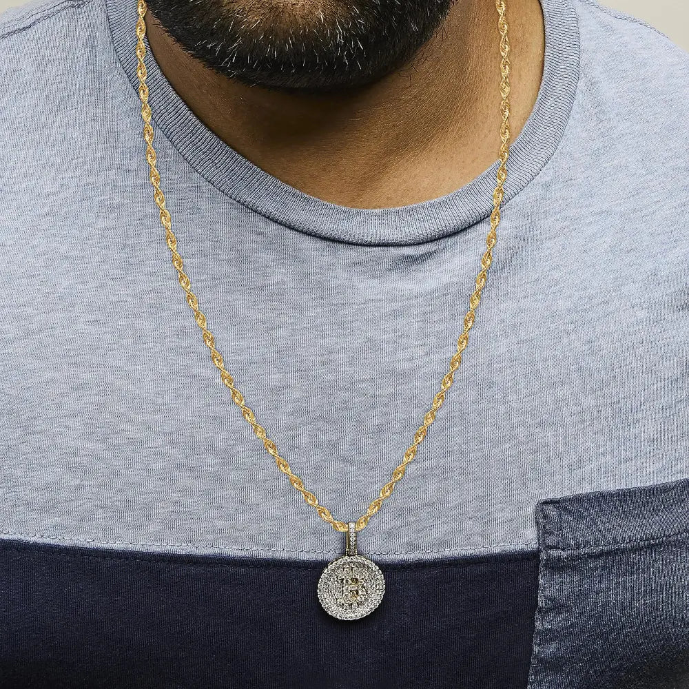 2 1/3 cttw diamond bitcoin letter b coin pendant in 10k yellow gold bijoux-nyc direct
