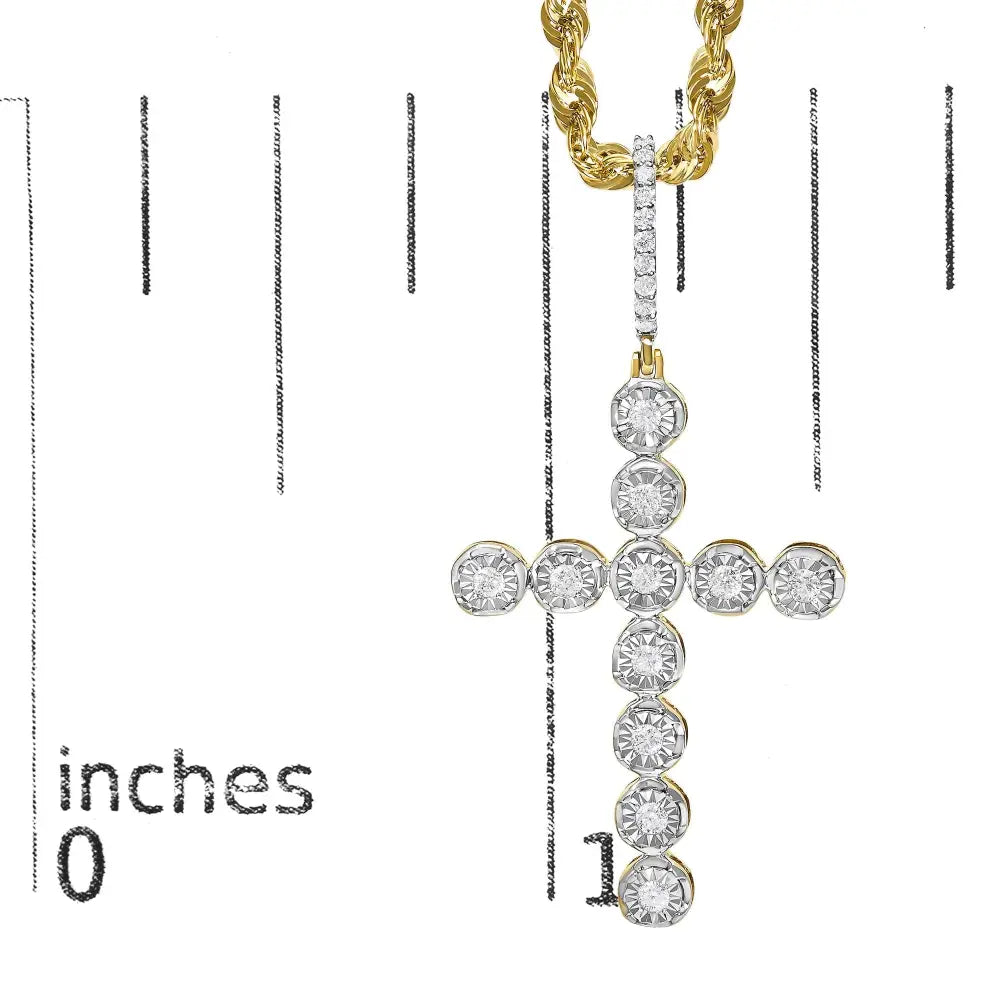 Diamond circle link cross pendant in 10k yellow gold – 5/8 cttw (no chain) bijoux-nyc direct