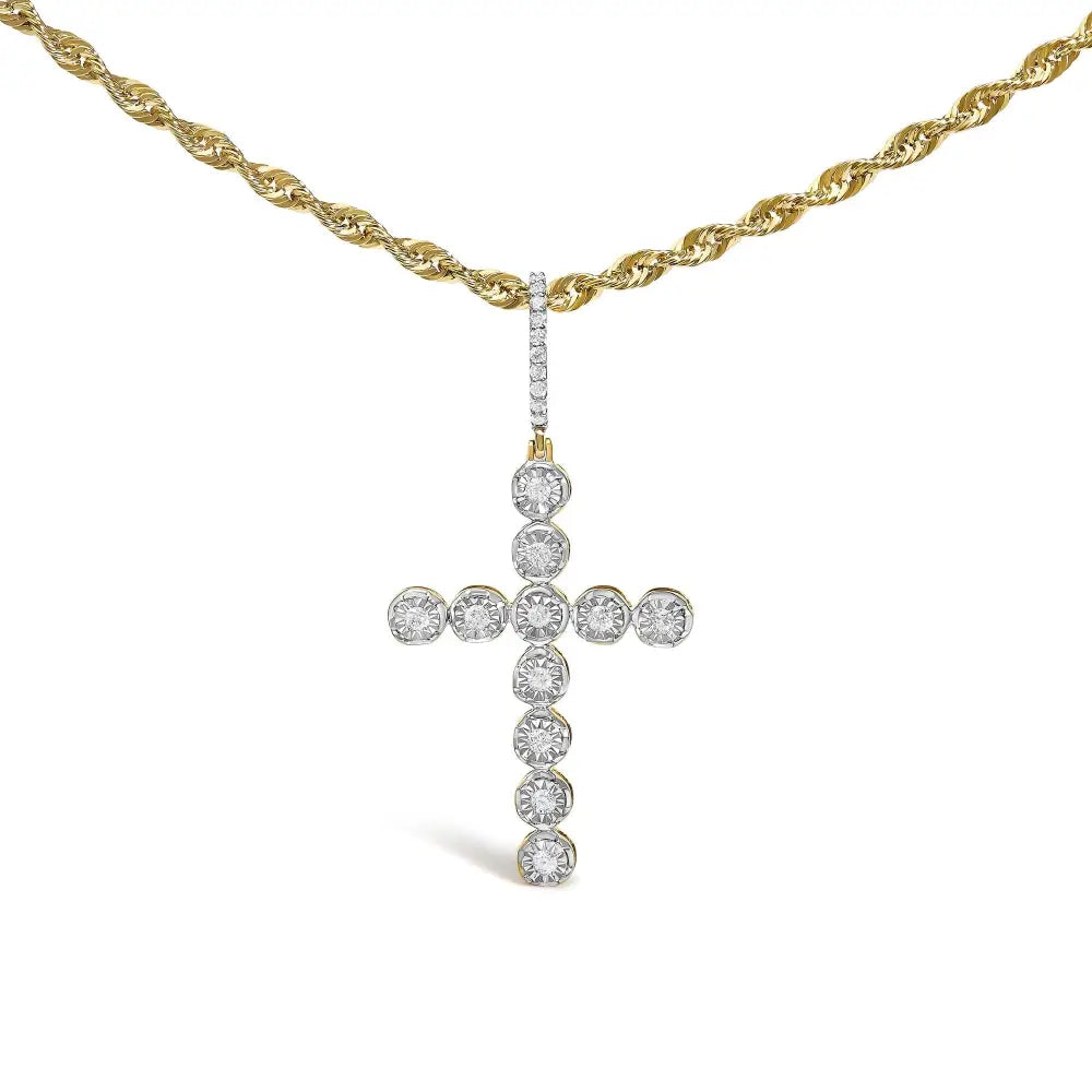 Diamond circle link cross pendant in 10k yellow gold – 5/8 cttw (no chain) bijoux-nyc direct