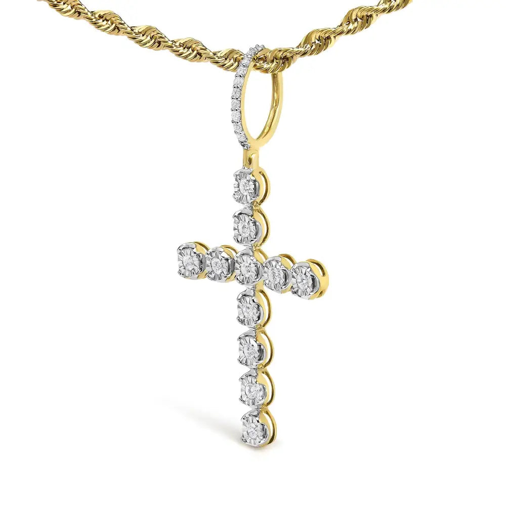 Diamond circle link cross pendant in 10k yellow gold – 5/8 cttw (no chain) bijoux-nyc direct