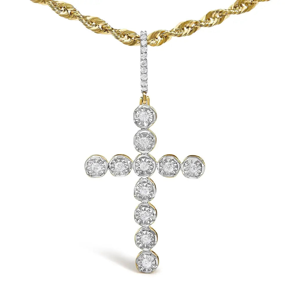 Diamond circle link cross pendant in 10k yellow gold – 5/8 cttw (no chain) bijoux-nyc direct