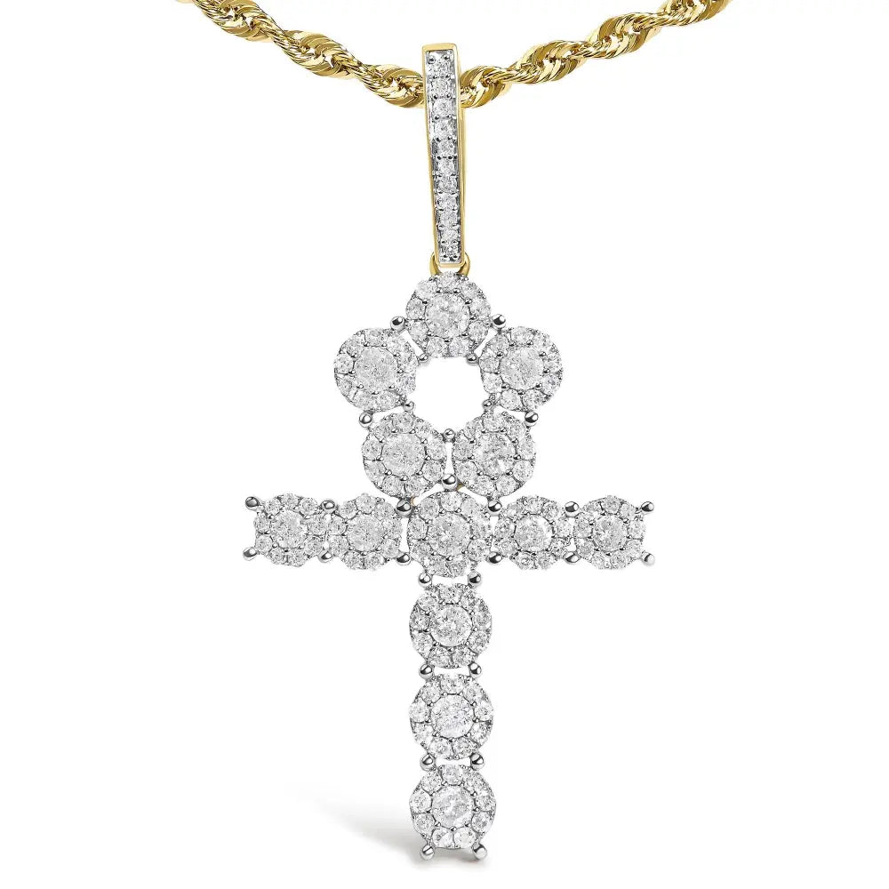 Diamond cluster ankh cross pendant necklace in 10k yellow gold – 1 3/4 cttw bijoux-nyc direct