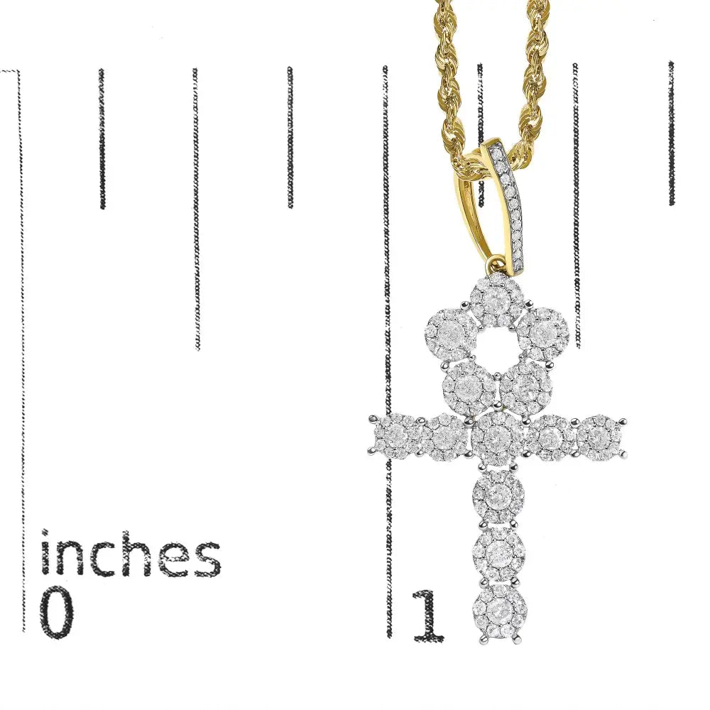 Diamond cluster ankh cross pendant necklace in 10k yellow gold – 1 3/4 cttw bijoux-nyc direct