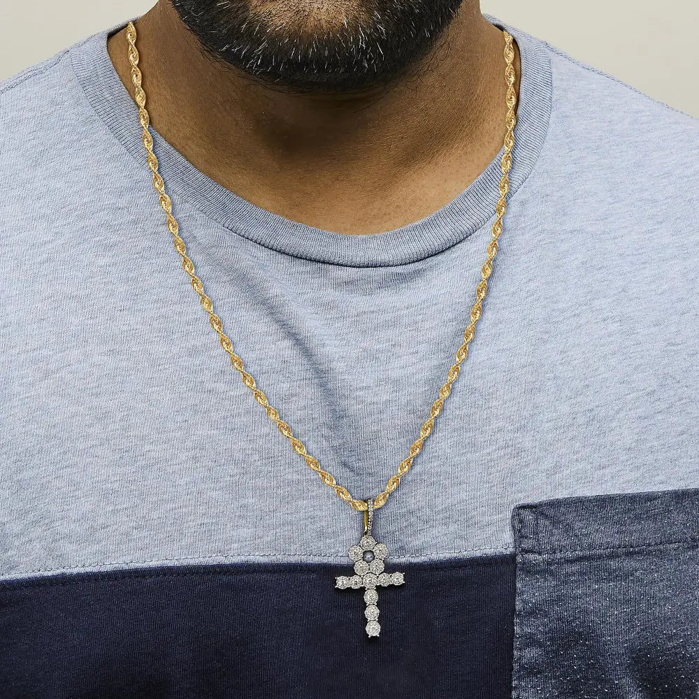 Diamond cluster ankh cross pendant necklace in 10k yellow gold – 1 3/4 cttw bijoux-nyc direct