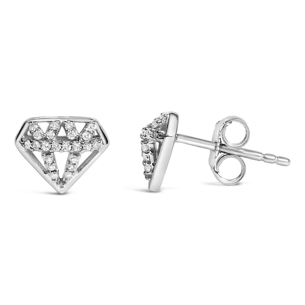 Diamond crown stud earrings in sterling silver 1/6 ct natural diamonds bijoux-nyc direct