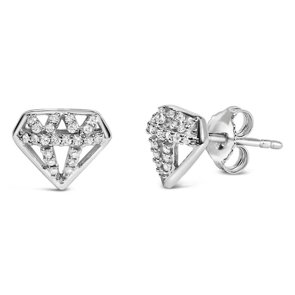 Diamond crown stud earrings in sterling silver 1/6 ct natural diamonds bijoux-nyc direct