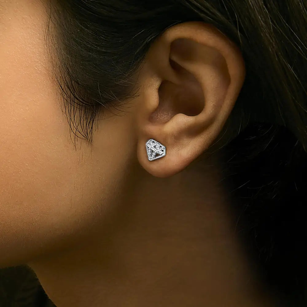 Diamond crown stud earrings in sterling silver 1/6 ct natural diamonds bijoux-nyc direct