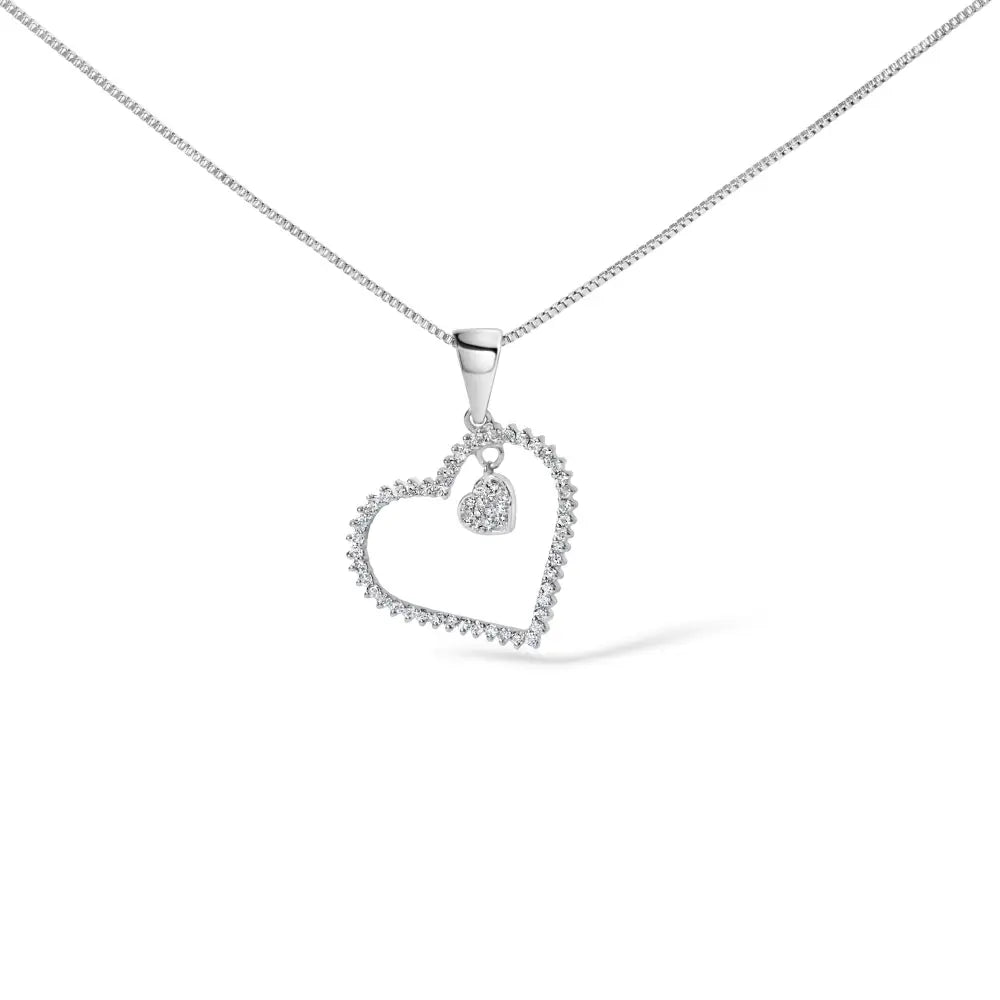1/3 cttw natural diamond double heart pendant in.925 sterling silver bijoux-nyc direct