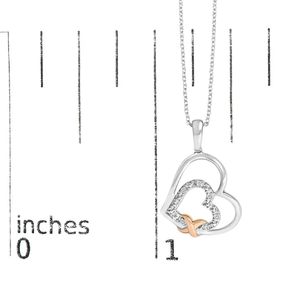 Diamond double heart pendant in sterling silver and 10k rose gold bijoux-nyc direct