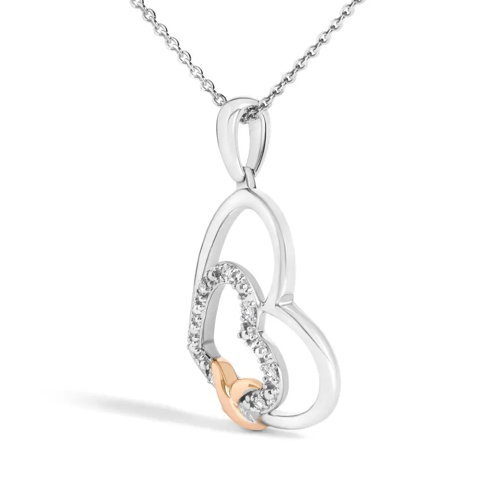 Diamond double heart pendant in sterling silver and 10k rose gold bijoux-nyc direct