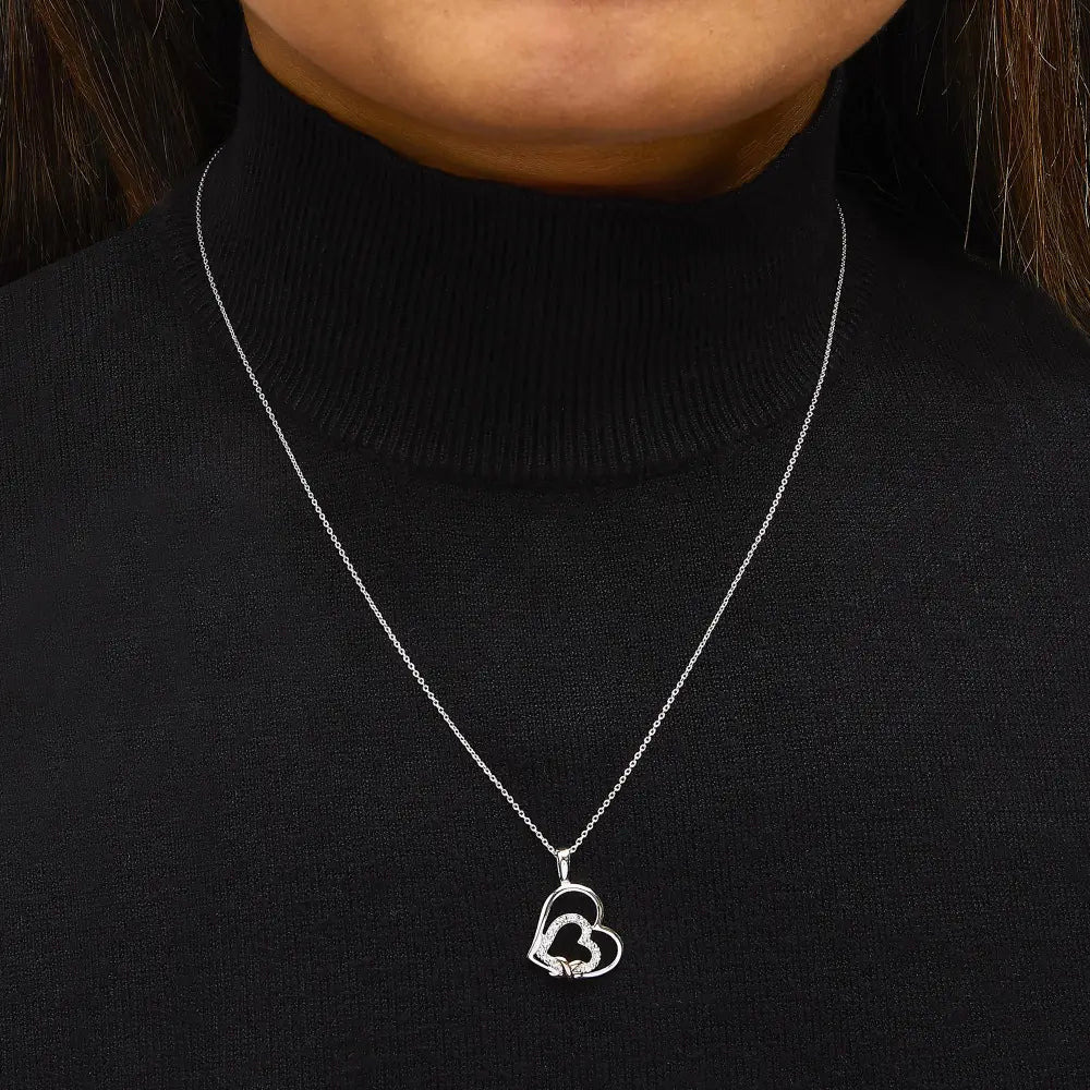 Diamond double heart pendant in sterling silver and 10k rose gold bijoux-nyc direct