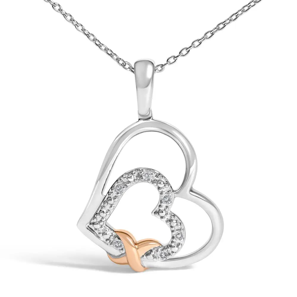 Diamond double heart pendant in sterling silver and 10k rose gold bijoux-nyc direct