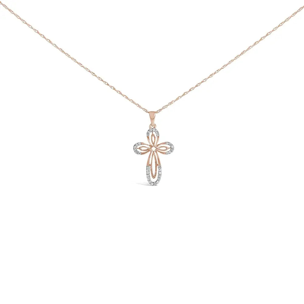 Diamond double loop cross pendant in rose gold plated silver 0.16cttw bijoux-nyc direct