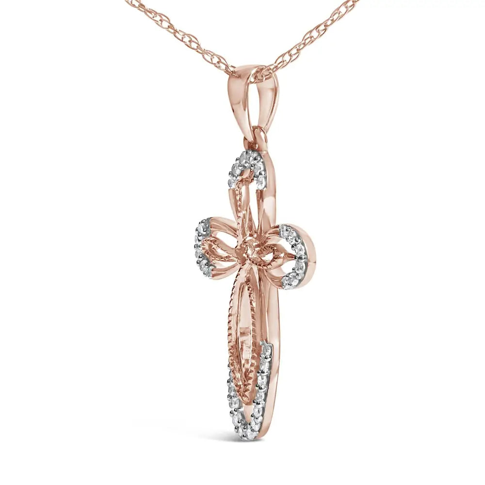 Diamond double loop cross pendant in rose gold plated silver 0.16cttw bijoux-nyc direct