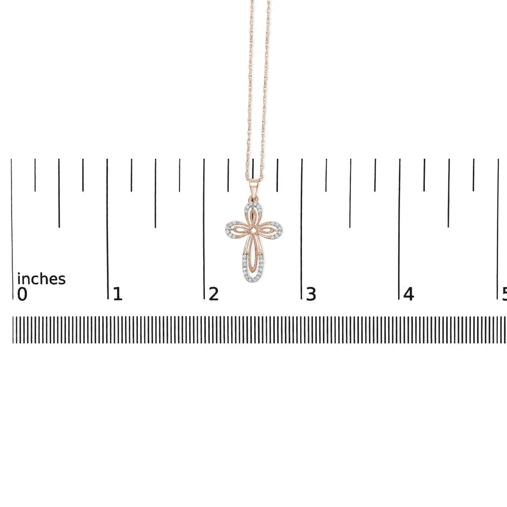 Diamond double loop cross pendant in rose gold plated silver 0.16cttw bijoux-nyc direct