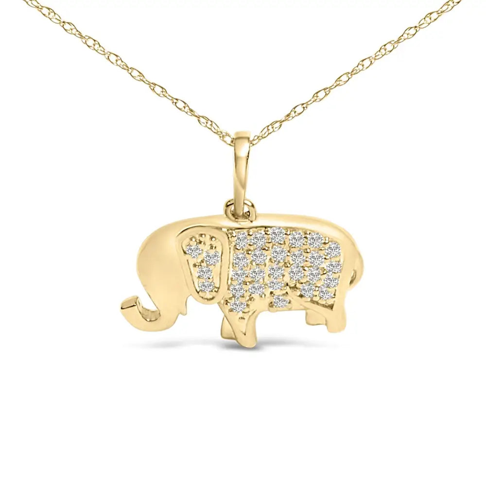 1/5 ct diamond elephant pendant necklace in 10k yellow gold bijoux-nyc direct
