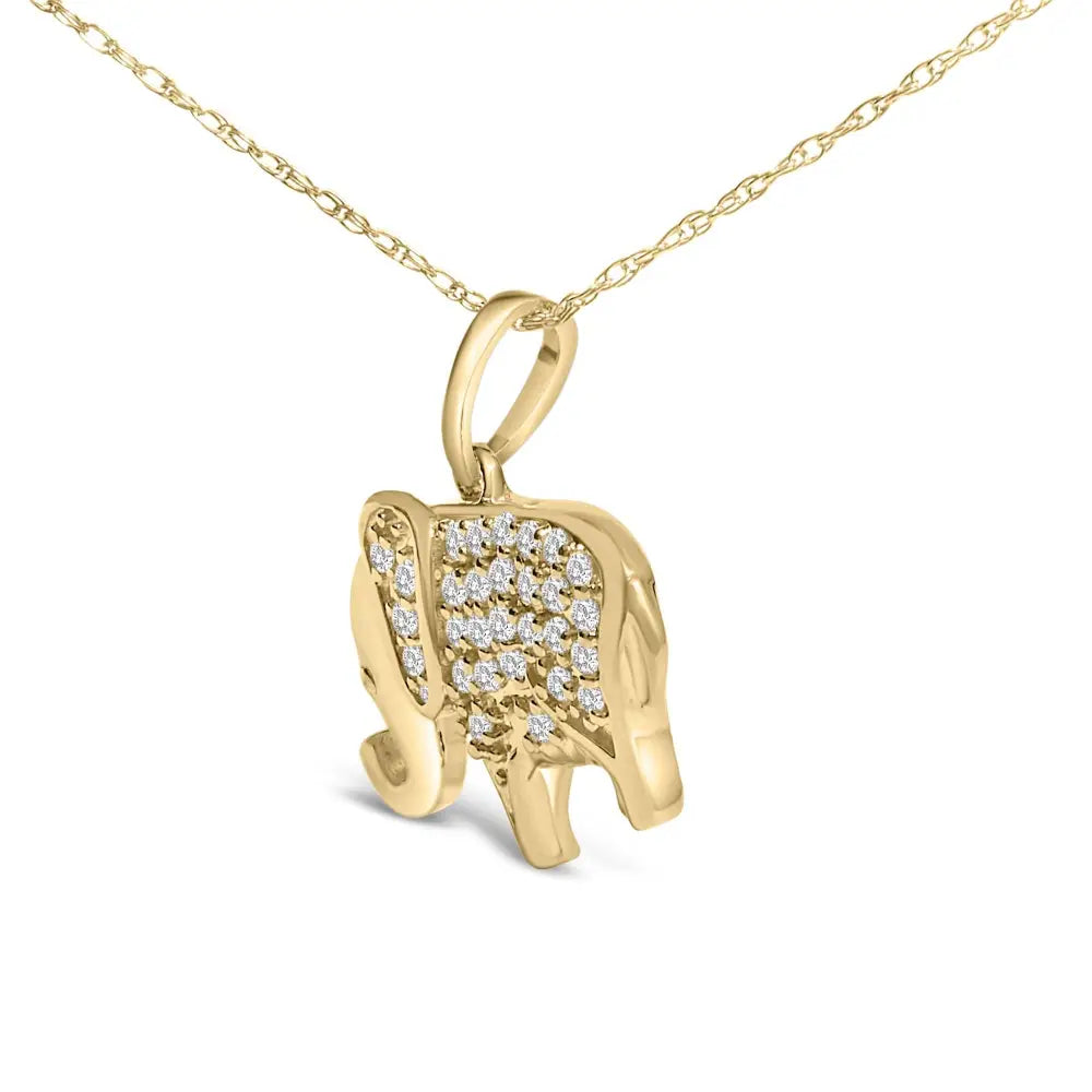 1/5 ct diamond elephant pendant necklace in 10k yellow gold bijoux-nyc direct