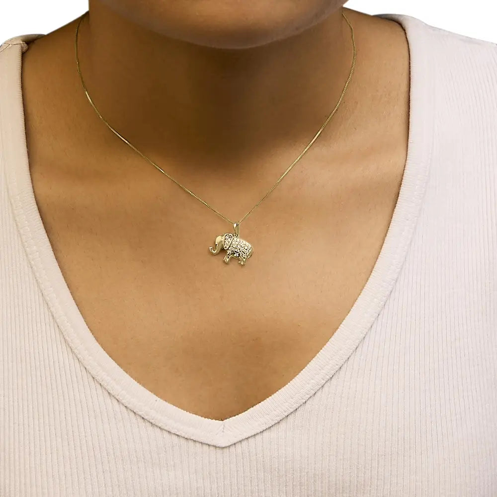 1/5 ct diamond elephant pendant necklace in 10k yellow gold bijoux-nyc direct