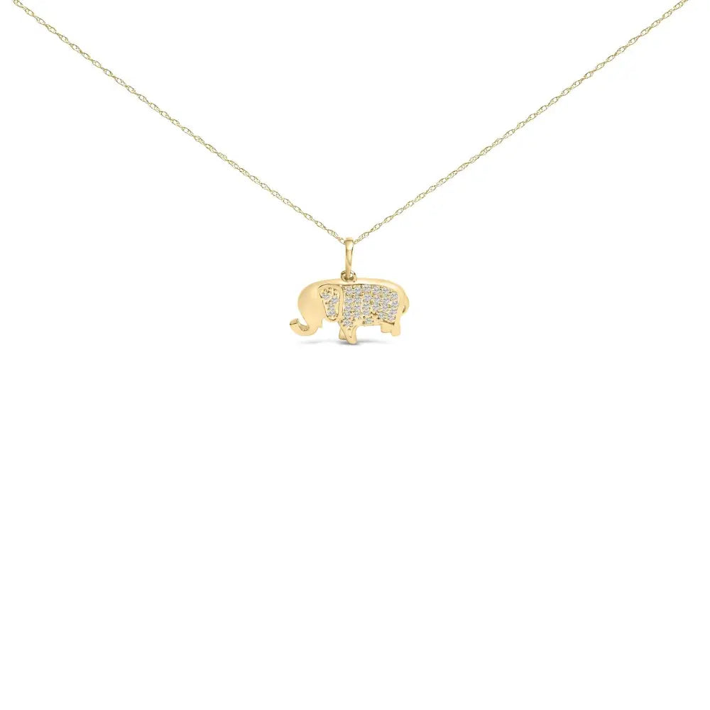 1/5 ct diamond elephant pendant necklace in 10k yellow gold bijoux-nyc direct